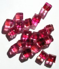 20 6mm Faceted Crystal, Cranberry, & Fuchsia Cube Beads